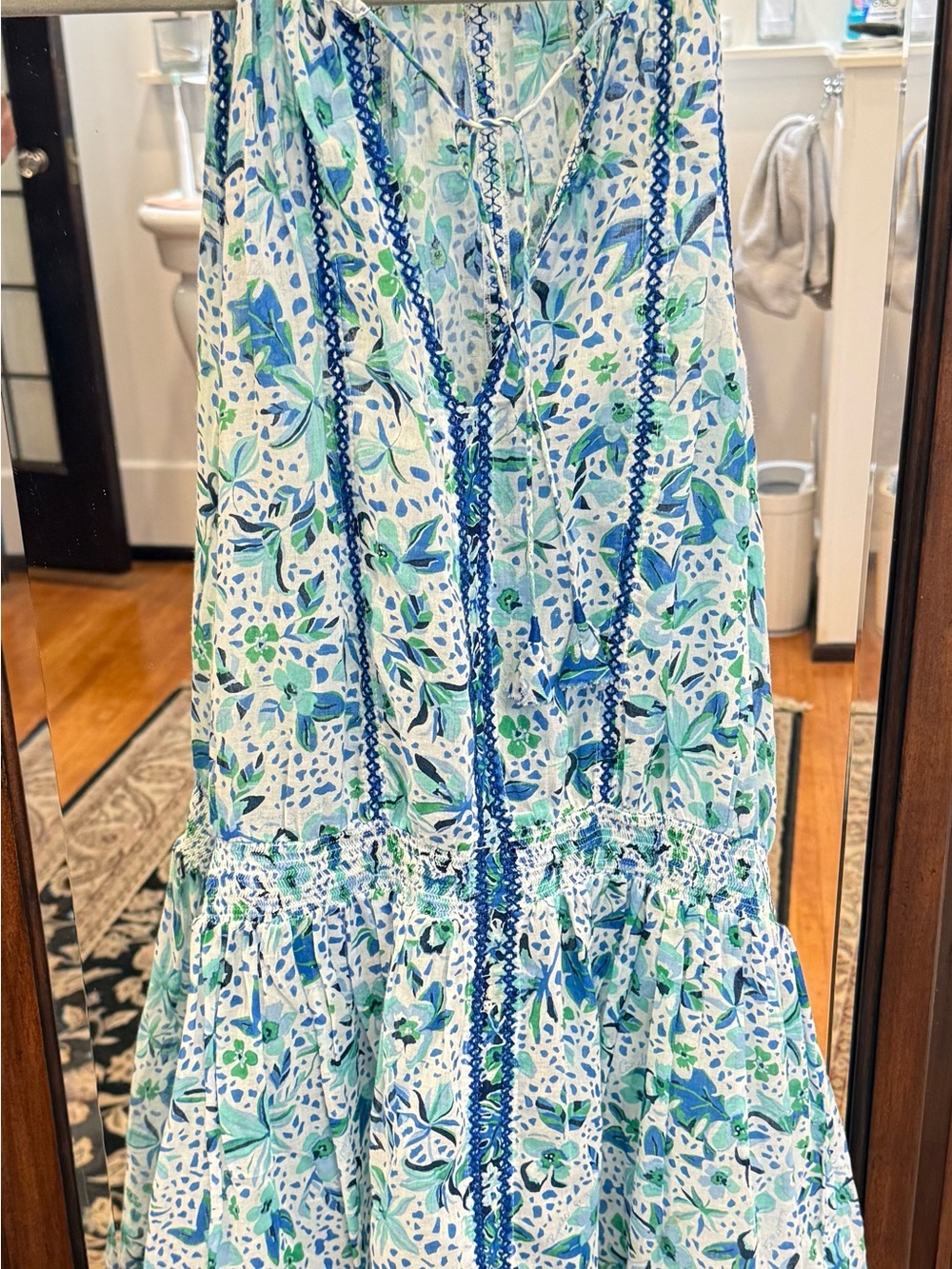Poupette St. Barth Blue, Green and White Floral Sundress